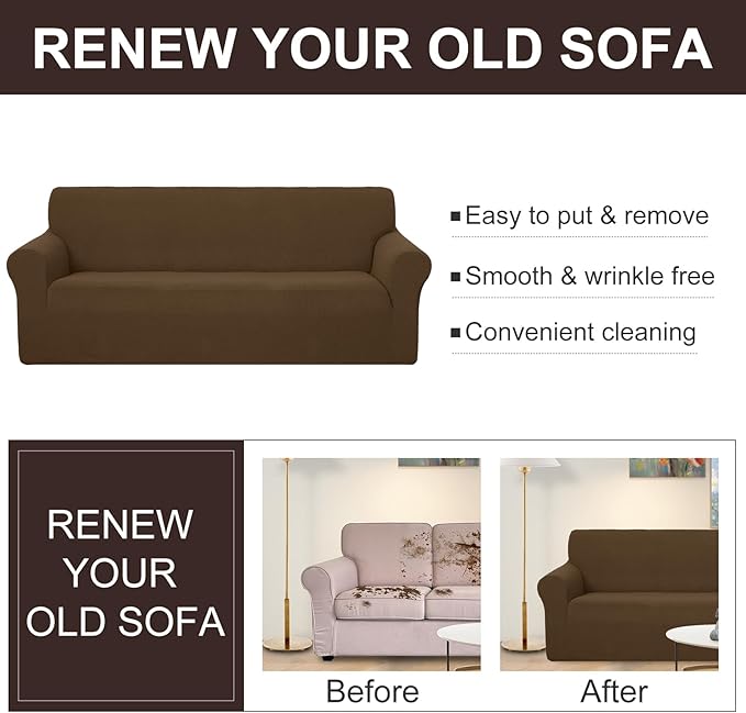 U-NICE HOME Oversized Stretch Loveseat Couch Cover Sofa Covers Washable Sofa Slipcover Furniture Protector for 2 Cushion Couch Sofa Pet Friendly, Brown