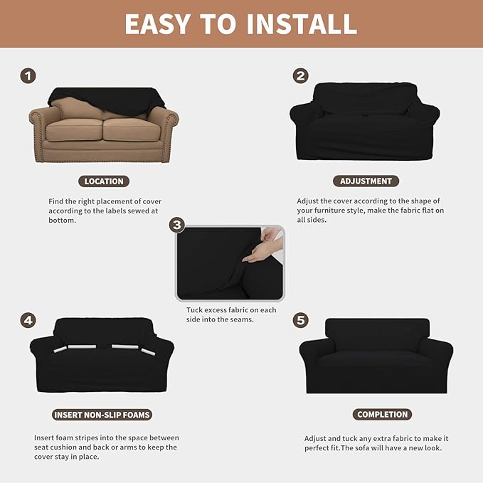 Easy-Going 100% Waterproof Couch Cover, Dual Waterproof Sofa Cover, Stretch Jacquard Sofa Slipcover, Leakproof Furniture Protector for Kids, Pets, Dog and Cat (Oversized Sofa, Black)
