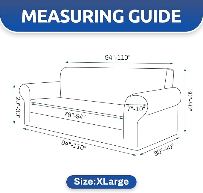 KEKUOU Stretch Oversized Sofa Slipcover 1 Piece Couch Sofa Cover (94"-110") Furniture Protector 4 Seater Sofa with Elastic Bottom for Kids,Pet.Jacquard Checked Pattern Fabric(X Large,Riverside)