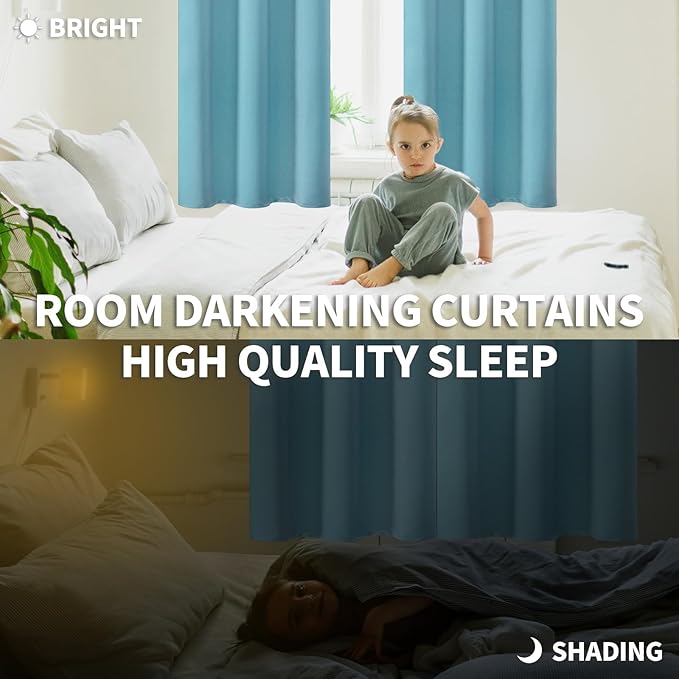 BGment Blackout Curtains - Grommet Thermal Insulated Room Darkening Bedroom and Living Room Curtains, Set of 2 Panels (52 x 63 Inch, Aqua)