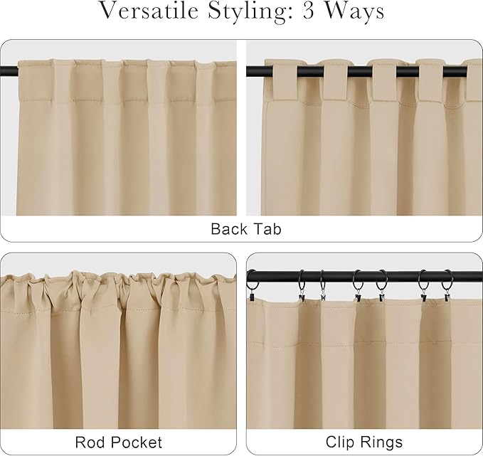 PONY DANCE Blackout Curtains for Bedroom - Back Tab & Rod Pocket Thermal Insulated Curtains Room Darkening Drapes for Living Room Sliding Door, 2 Panels, 52 x 95 Inch, Biscotti Beige