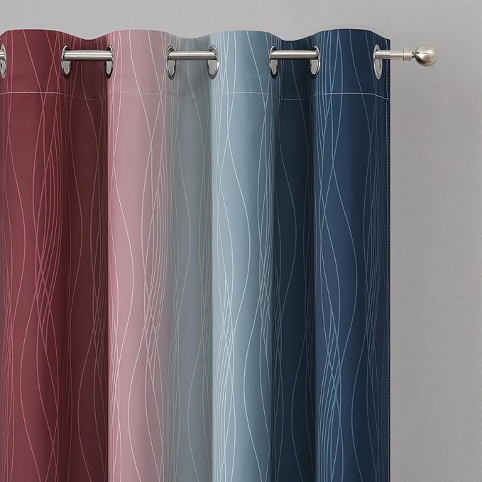 Estelar Textiler Navy Blue and Burgundy Red Ombre Blackout Curtains & Drapes for Living Room, Thermal Insulated Grommet Energy Saving Window Gradient Curtains for Bedroom, 52Wx108L, 2 Panels