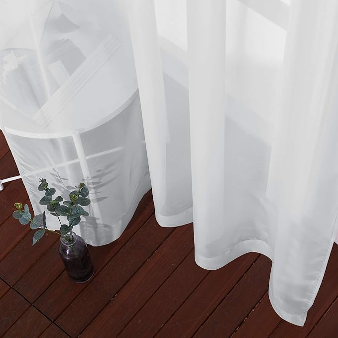 NICETOWN Long Sheer Curtain Panels - Ring Top Modern Window Treatment Voile Drapes for Bedroom/Living Room (Light Gray, One Pair, W54 x L96)