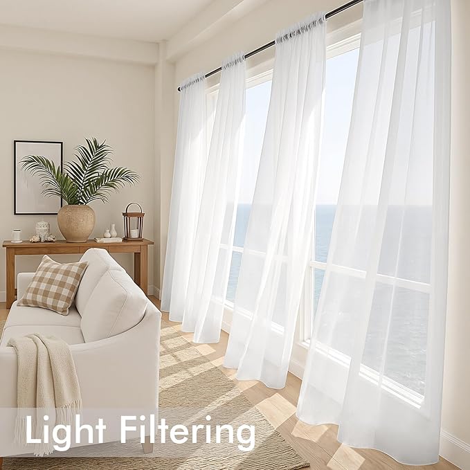 MIULEE White Sheer Curtains 92 Inches Long, 4 Panels Set, Light Filtering Voile Rod Pocket Drapes, Airy Soft Fabric Window Treatments for Living Room and Bedroom, 42 x 92 Inches