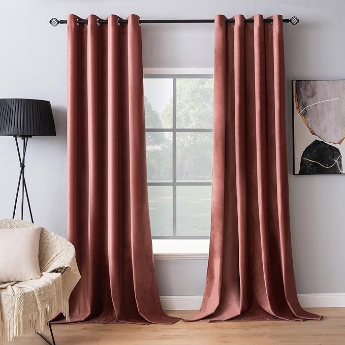 MIULEE Elegant Velvet Curtains Dusty Rose Pink Grommet Curtains Thermal Insulated Soundproof Room Darkening Blackout Curtains/Drapes for Girls & Ladys Living Room/Bedroom Decor 52 x 90 Inch 2 Panels