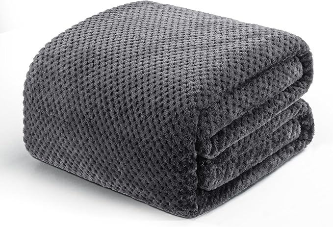 Exclusivo Mezcla Fleece Bed Blanket King Size, Super Soft and Warm Blankets for Couch, Sofa and Bed Waffle Textured, Cozy, Fuzzy and Lightweight (Dark Grey, 90x104 Inches)