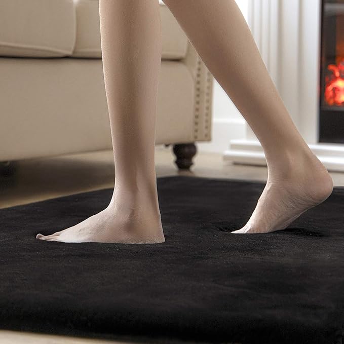 Ashler HOME DECO Ultra Soft Faux Rabbit Fur Chair Couch Cover Area Rug for Bedroom Floor Sofa Living Room Black Round 3 x 3 Feet
