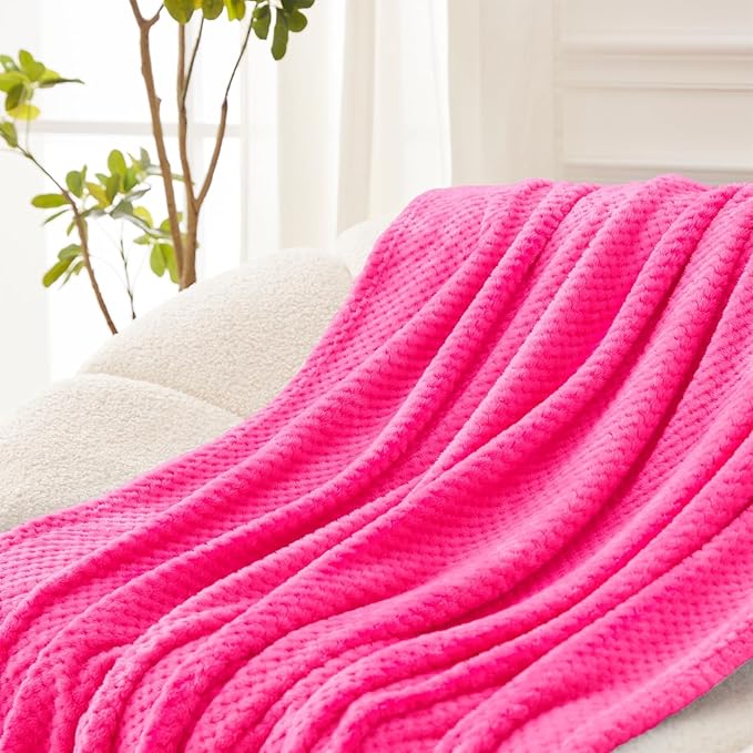 Exclusivo Mezcla Fleece Bed Blanket Twin Size, Super Soft and Warm Blankets for Couch, Sofa and Bed Waffle Textured, Cozy, Fuzzy and Lightweight (Hot Pink, 90x66 Inches)