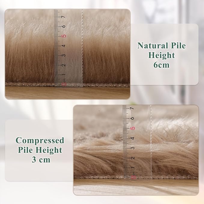ORINOVA Beige Area Rugs for Living Room Bedroom Nursery 9X12 Washable Faux Sheepskin Fluffy Fur Rug Kids Room Decor Soft Cozy Home Décor