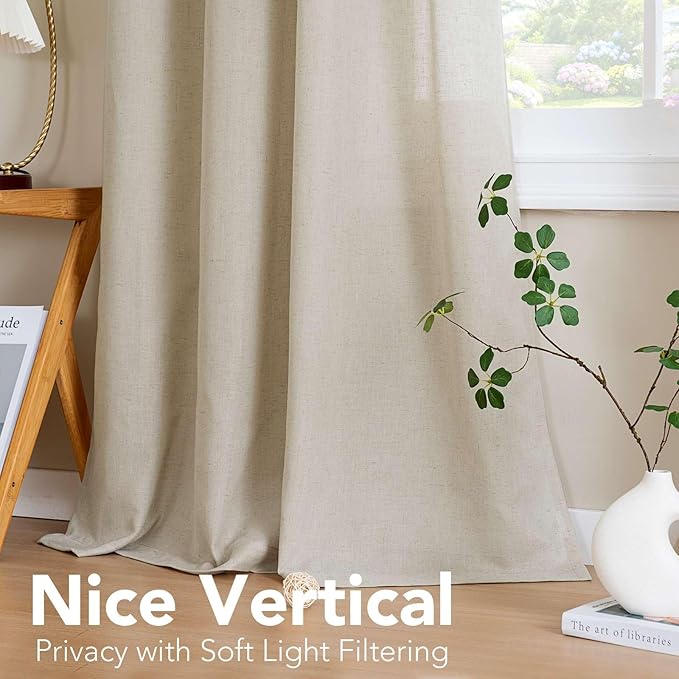 H.VERSAILTEX Living Room Linen Curtains - Semi Sheer, Nickel Grommet, Energy Saving, Light Filtering Window Treatments - 2 Panels, 52 x 96 Inch