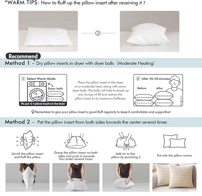 MIULEE Throw Pillows Inserts, Pack of 2 14x14 Inch 100% Virgin Fiber Filling Bed Couch Pillows