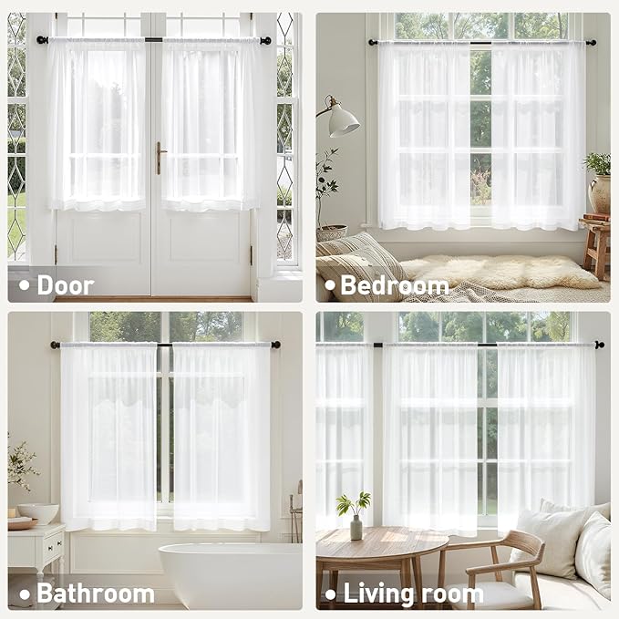 MIULEE White Curtains 24 Inch Length for Small Window,4 Panels Set, Short Sheer Curtains Rod Pocket Light Filtering Tier for Kitchen/Bathroom/Basement, 42W x 24 Inches