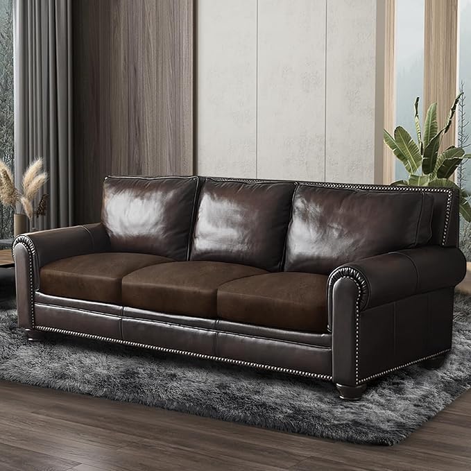 Leather Look Couch Cushion Covers Sofa Seat Slipcovers Sets Couches Furniture Protector for Sectional Armchair Loveseat Pets Kids Stretch Spandex Fabric(3 Cushion Sofa, Brown)