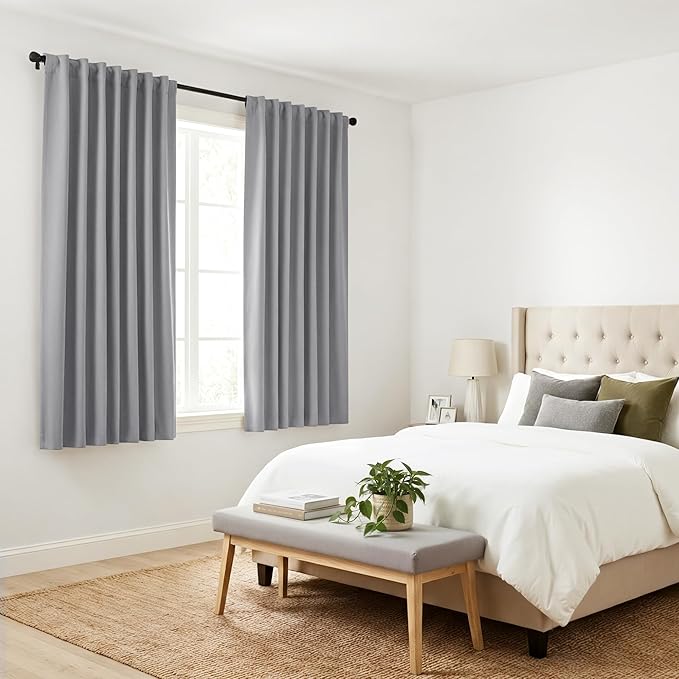 Pony Dance Short Curtains Half Window Curtains for Kitchen,Small Drapes for Bathroom Window, Wide 29 x Long 24 inches per Panel, Silver Grey, Set of 2