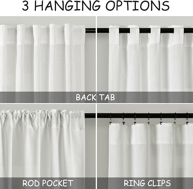 Nanspring Ivory Linen Back Tab Curtains 94 Inch Length for Living Room 2 Panel Set Neutral Modern Farmhouse Window Curtain Privacy Semi Sheer Linen Drapes Rustic Pinch Pleated Look Curtain