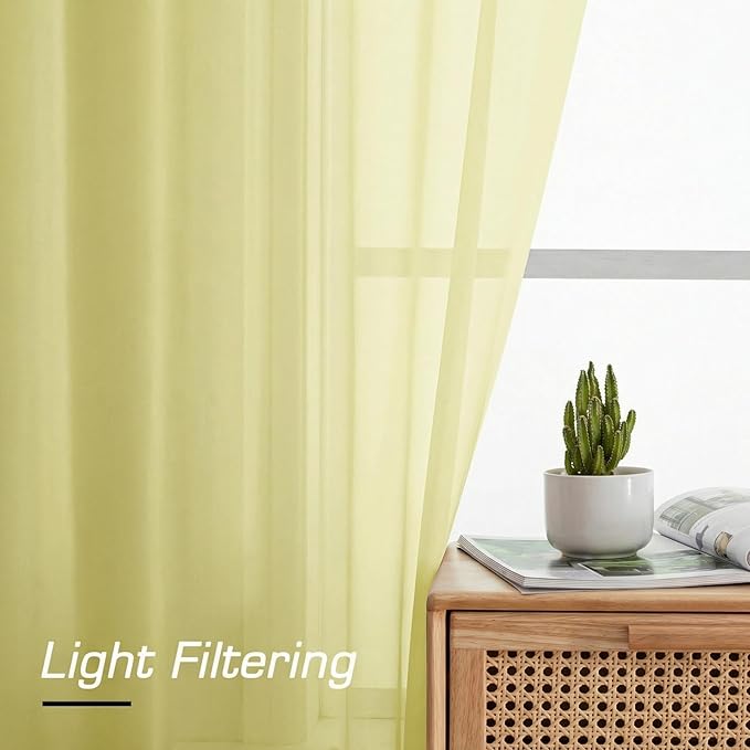 Simplebrand Light Yellow Sheer Curtains 72 Inches Long 2 Panels for Living Room, Rod Pockets Airy Window Treatments Voile Sheer Black Curtains Panels Lightweight for Front Back Patio Glass Door, 42" W
