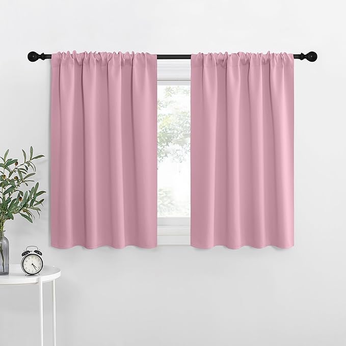NICETOWN RV Blackout Curtains for Camper Windows, Rouge Pink, 34" x 36", Set of 2, Kitchen Curtains, Short Blackout Drapes, Thermal Insulated Rod Pocket Window Treatment Draperies for Nursery