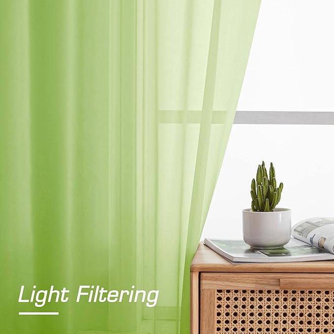 OWENIE Sheer Lime Curtains for Bedroom Living Room 63 Inch Length 2 Panels Set, Modern Soft Solid Light Filtering Sheer Curtains for Dining Room, Rod Pocket Window Treatments, Lime, 42" Wx63 L