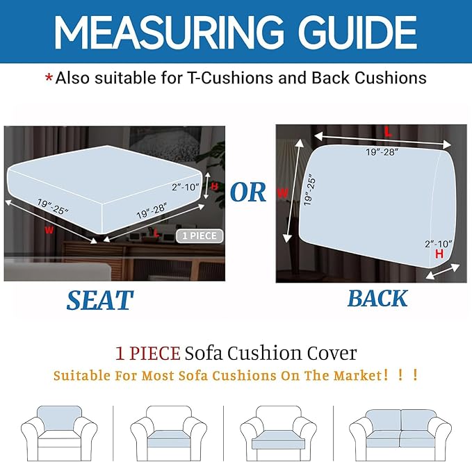 XINEAGE Couch Cushion Covers Seat Cushion Cover Thick Stretch Sofa Slipcovers 1 Piece Individual Couch Covers with Elastic Bottom(Single Seat Cushion/Backrest,Coffee)