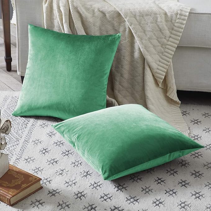 GIGIZAZA Decorative Couch Throw Pillow Covers,Set of 2 Mint Turquoise Square Pillow Cushion Covers 22x22,Pillow Cases Velvet Pillow Covers