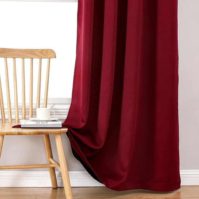 ChrisDowa 100% Blackout Curtains 108 inch Long for Bedroom with Black Liner, 2 Thick Layers Total Blackout Thermal Insulated Grommet Window Curtains 2 Panels Set (Burgundy, 52 x 108 Inch)