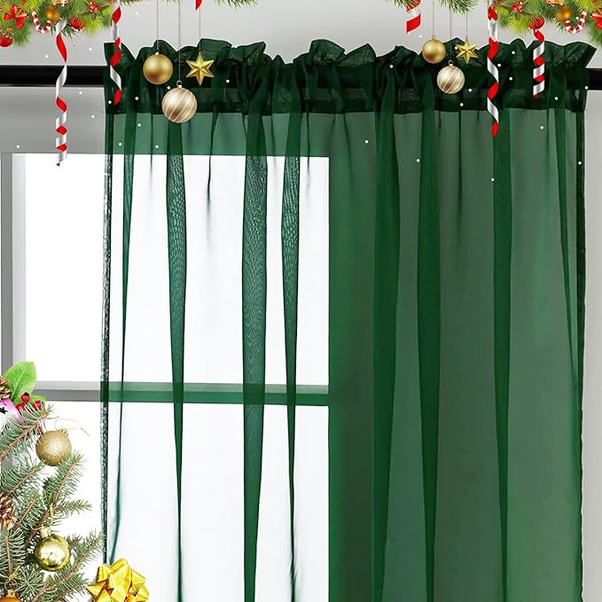 SpaceDresser Basic Rod Pocket Sheer Voile Window Curtain Panels White 1 Pair 2 Panels 60 Width 63 Inch Long for Kitchen Bedroom Children Living Room Yard(Foliage Green,60 W x 63 L)