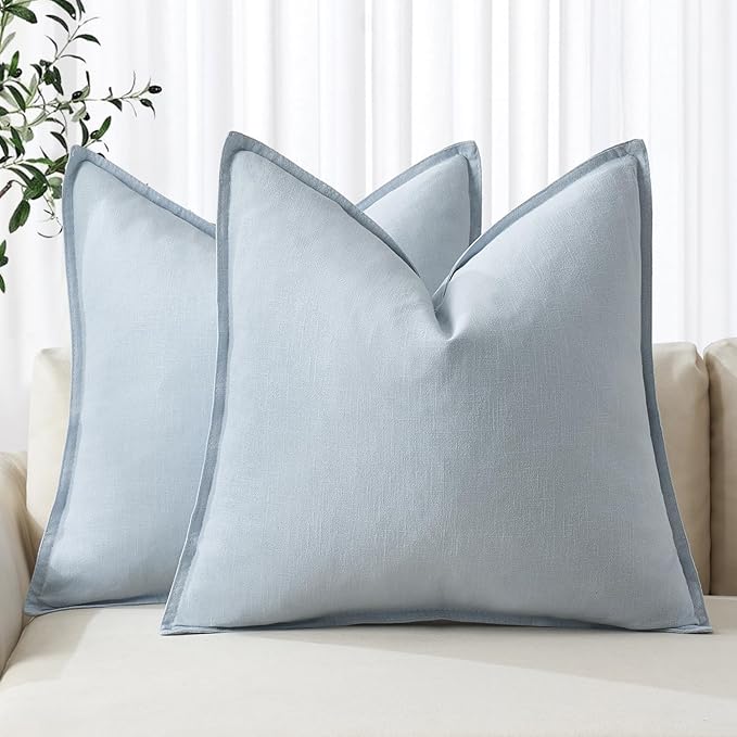 MIULEE Decorative Linen Euro Sham Pillow Covers 28x28 Inch Light Blue Boho Farmhouse Neutral Couch Throw Pillows for Bed Pack of 2 Accent Modern Pillowcase Sofa Livingroom Home Decor