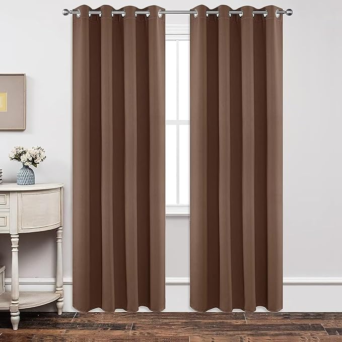 Joydeco Blackout Curtains 63 Inch Length 2 Panels Set, Thermal Insulated Long Curtains & Drapes 2 Burg, Room Darkening Grommet Drapes for Bedroom Living Room Windows (W42 x L63 Inch, Brown)
