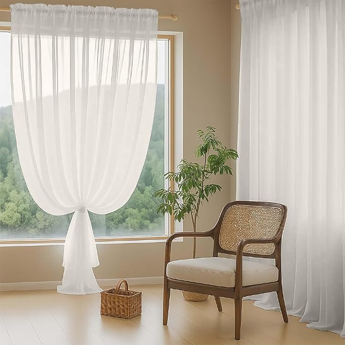 Extra Wide Sheer Ivory Curtains 84 Inches Long 2 Panels, Soft Airy Transparent Light Filtering Elegant Patio Curtains for Sliding Glass Door, Top Dual Rod Pocket Design, 2x59Wx84L Inches