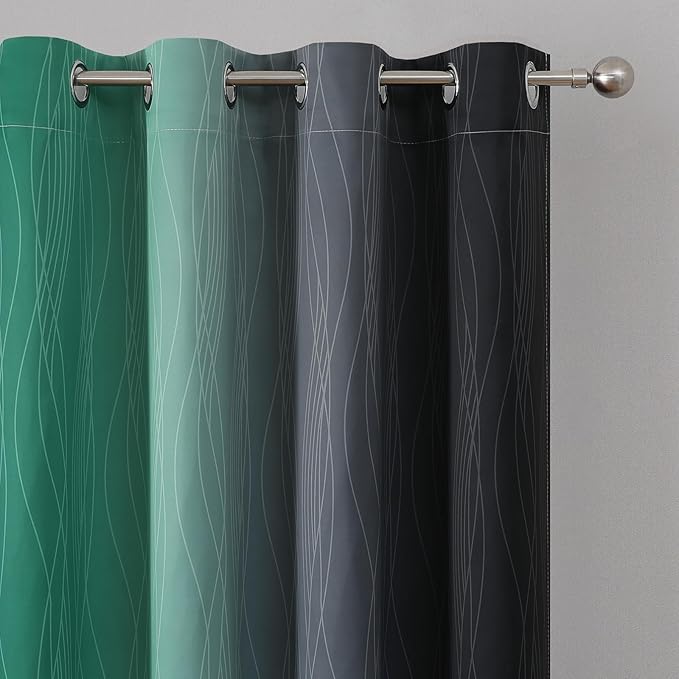 Estelar Textiler Black and Green Ombre Blackout Curtains for Living Room,Energy Efficient Room Darkening Drapes, Grommet Thermal Insulated Window Treatments for Bedroom,52Wx72L,2 Panels