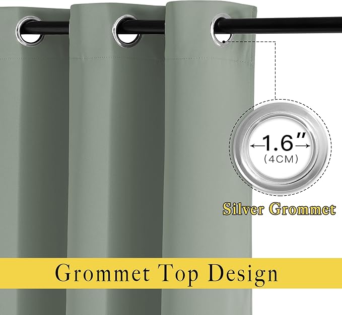 NICETOWN Sage Green Curtains 96 inches Long, Grommet Thermal Insulated Blackout Curtains Privacy Window Treatments for Boys Room/Living Room, W46 x L96, 2 Panels