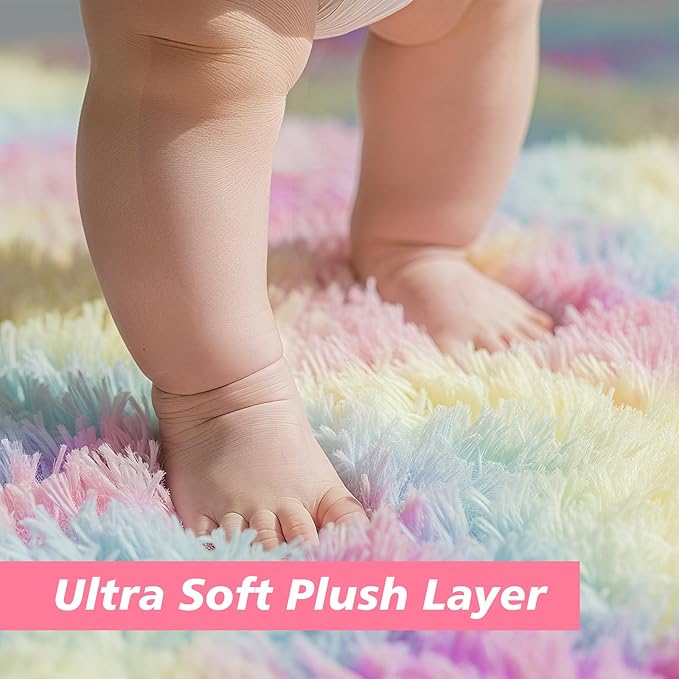 8x10 Fluffy Area Rugs for Living Room,Shag Area Rug for Bedroom,Soft Fuzzy Rug Non-Shedding Indoor Plush Carpet for Kids Bedroom Nursery Home Decor,Rainbow