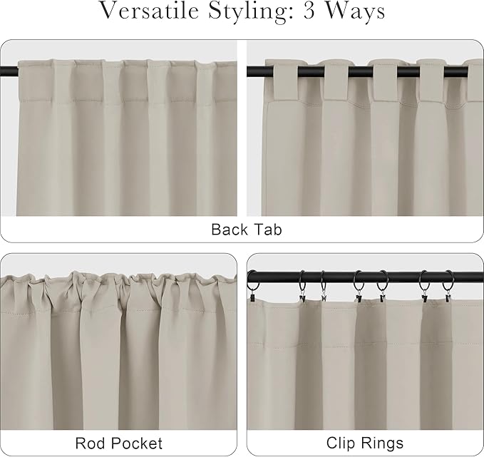 PONY DANCE Short Black Out Curtain Panels for Basement, Small Drapes for Bathroom, Thermal Insulated Tiers for Basement, 34x45 inch, 2 Window Curtain Panels, Cream