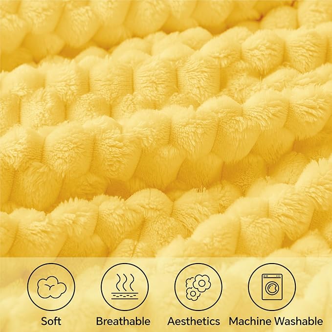 BEDELITE Fleece Blanket - 3D Jacquard Decorative Light Yellow Throw Blankets for Couch & Bed, Soft and Cozy Warm Plush Fluffy Blanket All Seasons Suitable, 50x60Inches