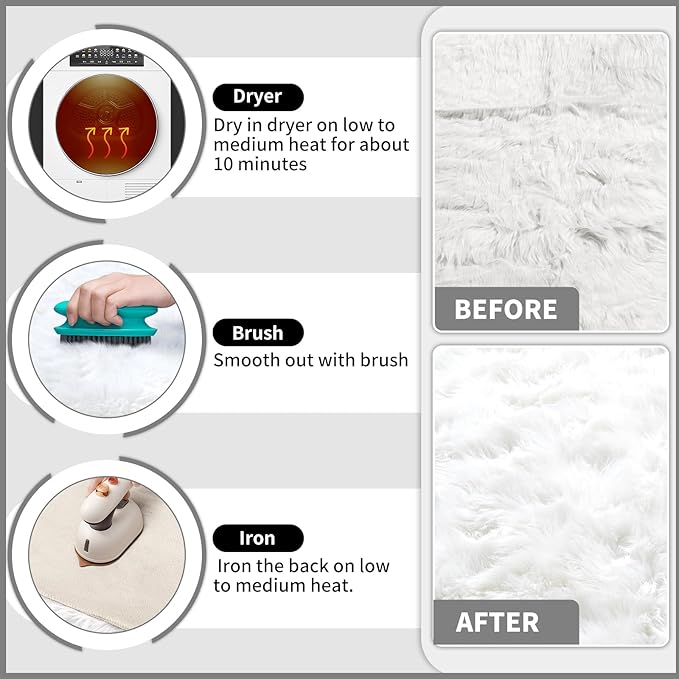 Ciicool 5 x 8 Feet Fluffy Faux Fur Area Rug White Faux Sheepskin Furry Rugs for Living Room Sofa Floor Shaggy Fuzzy Carpet for Bedroom Soft Plush Rugs Nursery Home Décor Rectangle