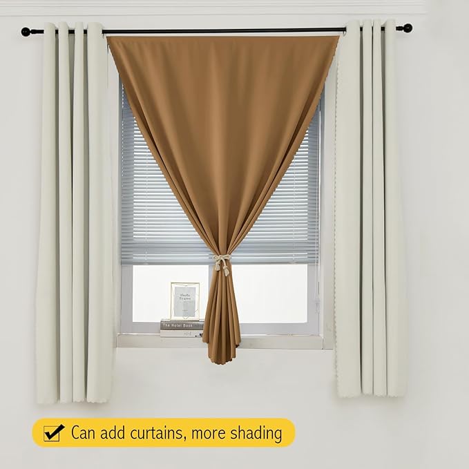 Self Adhesive Curtains, Stick Curtain Blackout Shades Window Cover Curtains for Living Room No Drilling, 47" W X 59" L, Brown, 1 Panel