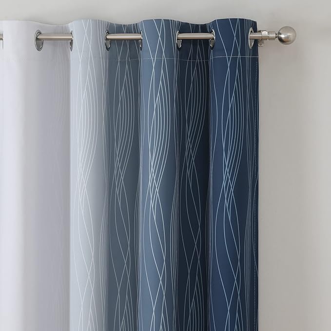 Estelar Textiler Blackout Curtains 90 Inches Long 2 Panels, Navy Blue and Greyish White Thermal Insulated Energy Saving Ombre Drapes for Bedroom,Light Blocking Grommet Curtains for Living Room,52Wx90L