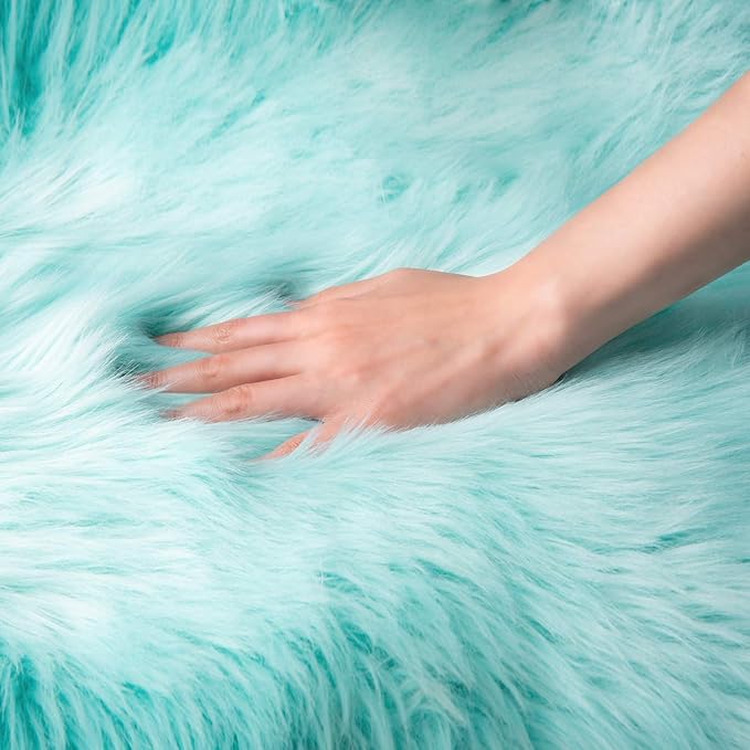 Ashler faux fur rug, Fluffy Shaggy Area Rug Ultra Soft 2 x 6 Feet Sheepskin Fur Rug, Turquoise Fuzzy Rug Machine Washable Shag Rug, Nursery Decor Throw Rugs for Bedroom, kids room, Living Room