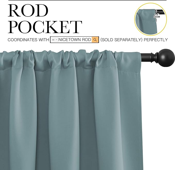 NICETOWN Blackout Curtains for Living Curtains, Greyish Blue, 2 Panels, 29 by 30, Room Darkening Window Curtain Panels, Easy-Care Solid Thermal Insulated Draperies/Drapes for Daughter Room