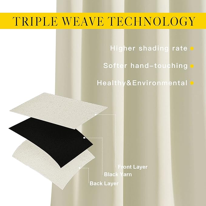 NICETOWN Beige Room Darkening Bedroom Curtains 96 inches Long, Grommet Thermal Insulated Room Darkening Window Treatments Sound Reducing for Living Room, W46 x L96, 2 Panels