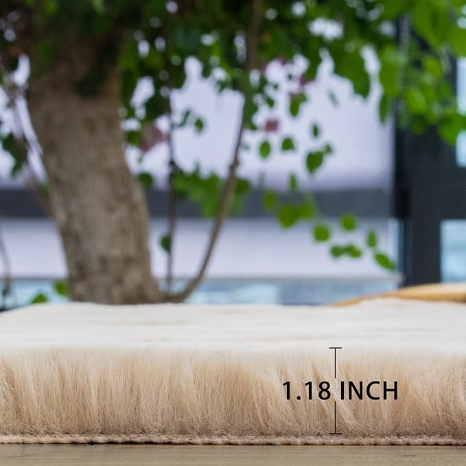 ORINOVA Camel Shaggy Washable Rug 2x10 Runner Rug for Living Room Plush Faux Rabbit Fluffy Fur Rugs for Hallway Nursery Rugs Home Décor