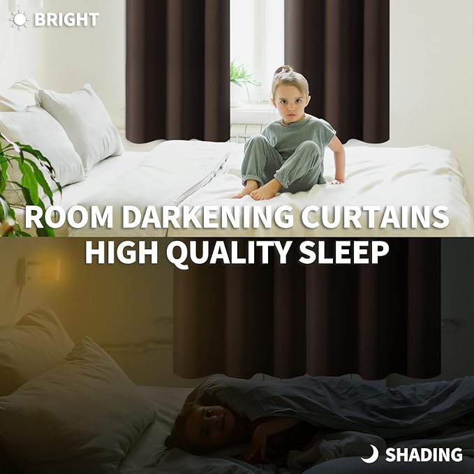 BGment Blackout Curtains for Living Room - Grommet Thermal Insulated Room Darkening Curtains for Bedroom, 2 Panels of 42 x 63 Inch, Brown