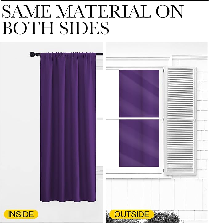 NICETOWN Bedroom Curtain Panels for Kids Room, Triple Weave Home Decoration Thermal Insulated Solid Blackout Curtains & Drapes for Nursery (Set of 2, 34-inch x 63-inch, Royal Purple)