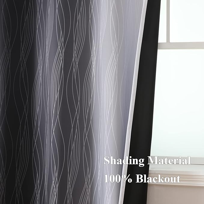 Estelar Textiler Ombre Greyish White and Black Blackout Curtains & Drapes 63 Inch Length 2 Panels for Bedroom, Thermal Insulated Full Light Blocking Grommet Blackout Drapes for Kids Room, 42Wx63L