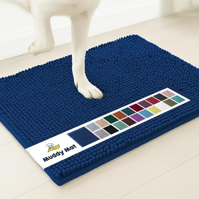 Muddy Mat® | Super Absorbent Door Mat Indoor, Microfiber Quick Dry Chenille Entryway Rug, Non-Slip Front Door Mat, Indoor Mats for Entryway, Machine Washable Pet Rug, Navy Blue 28"x18"