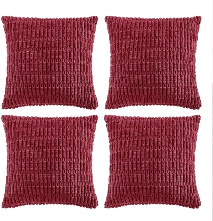 Fancy Homi 4 Packs Burgundy Decorative Throw Pillow Covers 18x18 Inch for Living Room Couch Bed, Holiday Christmas Home Decor Gift, Soft Plush Corduroy Cute Accent Square Cushion Case 45x45 cm