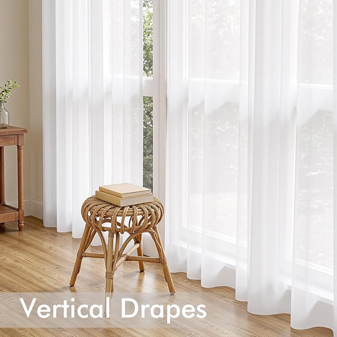 MIULEE White Sheer Curtains 63 Inches Long, 4 Panels Set, Light Filtering Rod Pocket Voile Drapes for Living Room and Bedroom, Airy Soft Fabric Window Treatments, 42 x 63 Inches