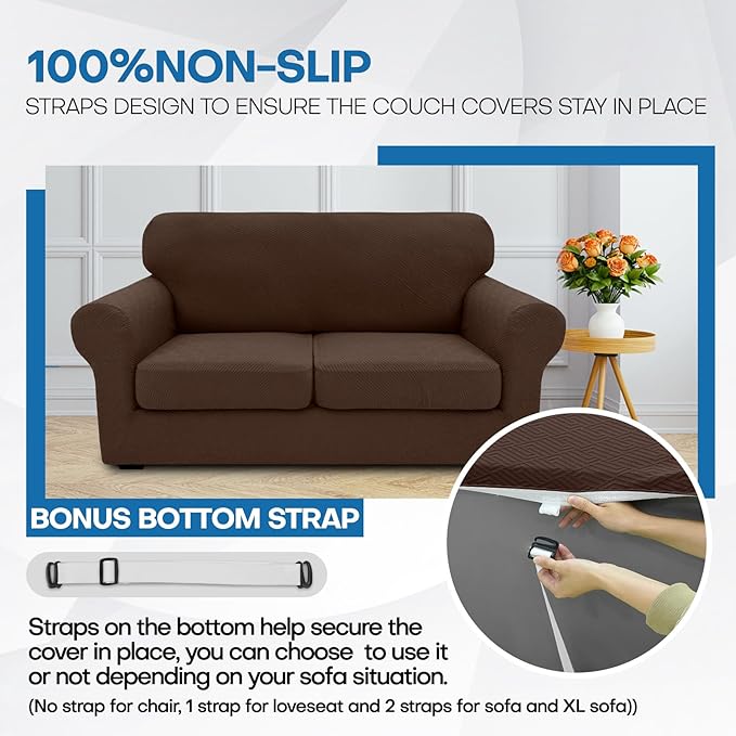 XINEAGE 2026 New 4 Pieces Couch Covers for 3 Cushion Couch Super Stretch Thick Soft Sofa Cover Anti Slip Sofa Slipcover Dogs Cats Furniture Protector (Coffee, 71"-91")