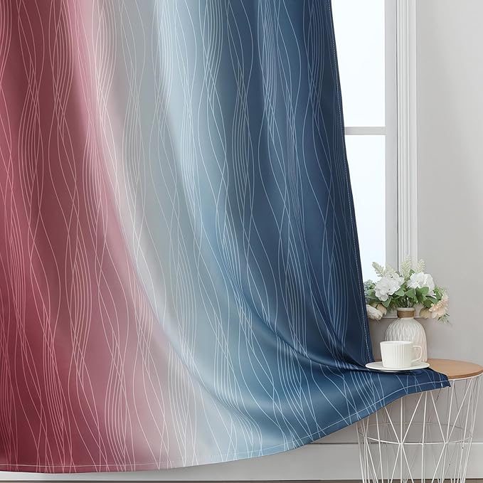 Estelar Textiler Burgundy Red and Navy Blue Ombre Blackout Curtains 84 Inches Long for Living Room, Energy Saving Thermal Insulated Room Darkening Grommet Window Drapes for Bedroom, 52Wx84L, 2 Panels
