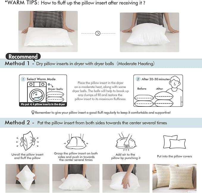 MIULEE Throw Pillow Insert Premium Pillow Stuffer Sham Square for Decorative Cushion Bed Couch Sofa 20x20 Inch